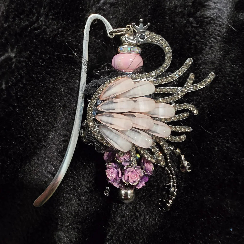 Elegant Pink and Silver Swan Bookmark/ Ornament